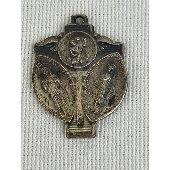 Vintage Catholic Religious Medal Pendant Protect Us Have Mercy On Us - Picture 1 of 6